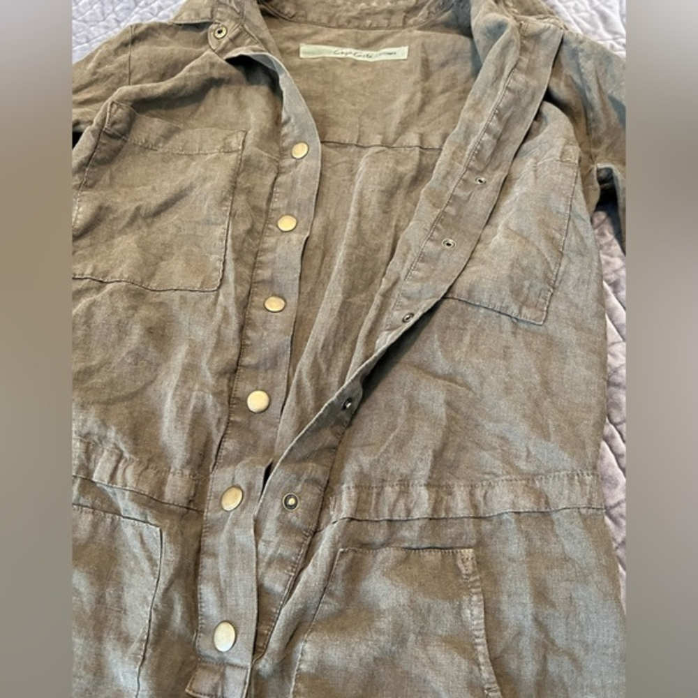 Enza Costa Womens Linen Short Sleeve Button Down Romper Green Army‎ Size 0 XS